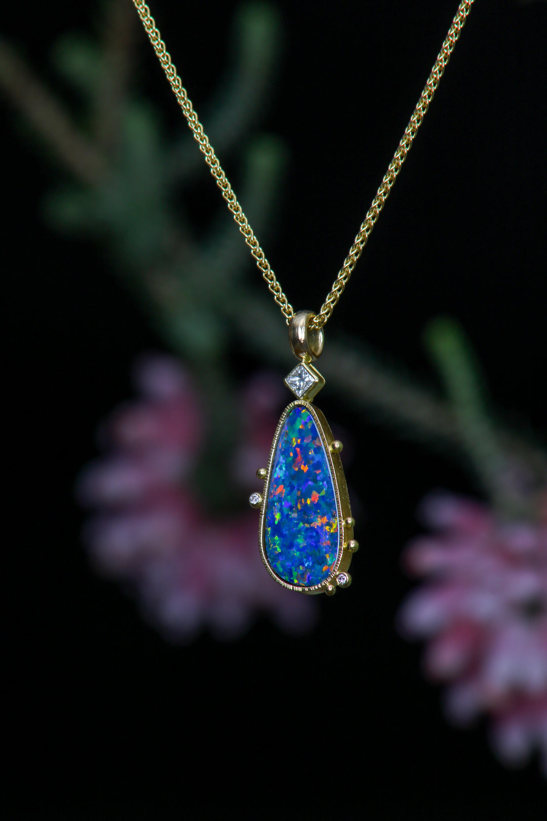 Opal and Diamond Drop Pendant (B210)