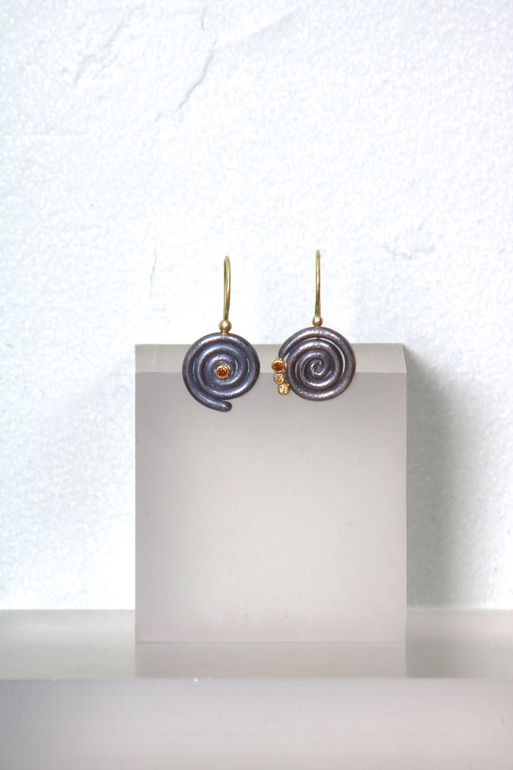 Oxidized Silver Spiral Earrings (09796)