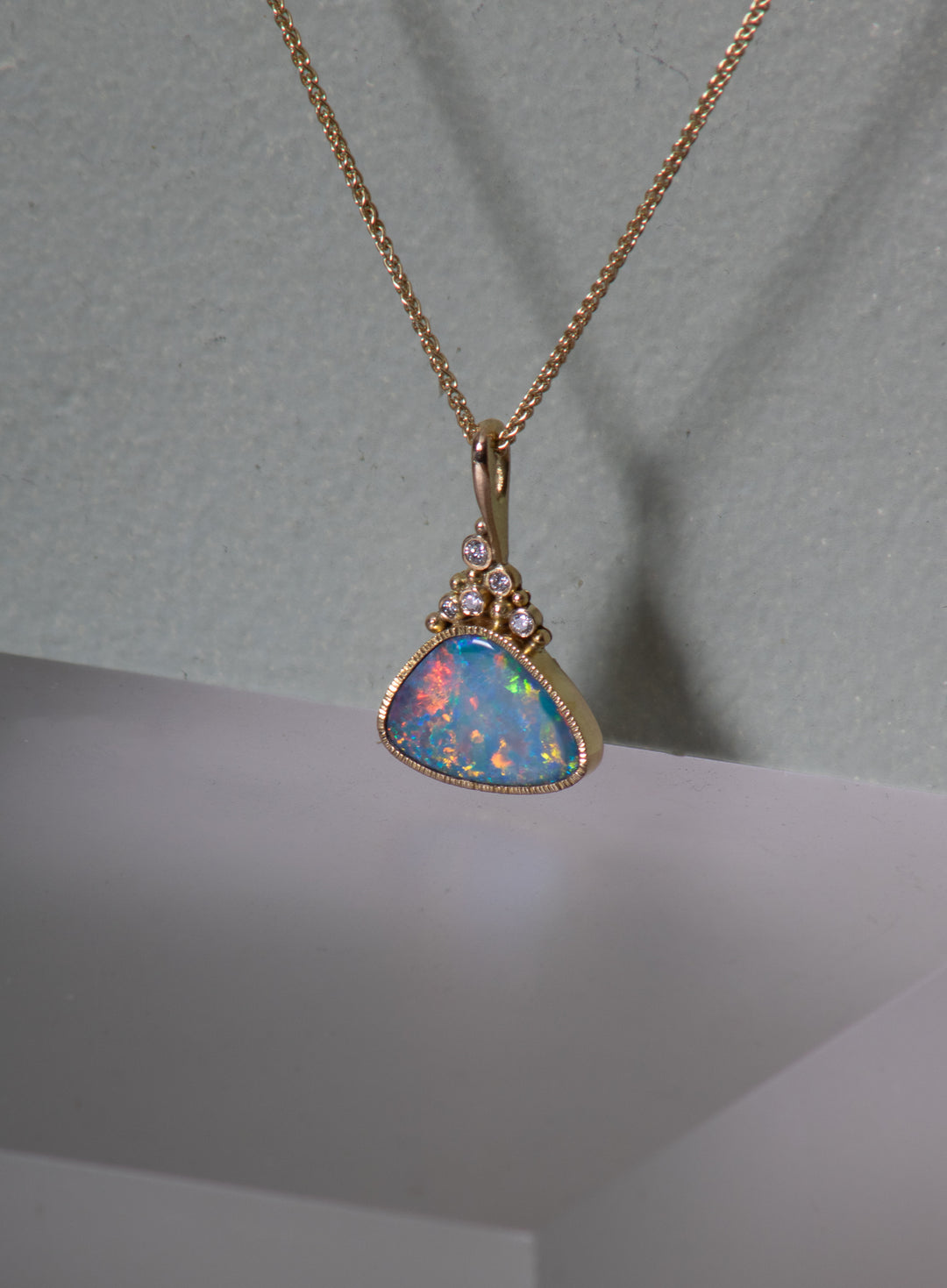 Opal and Diamond Drop Earrings (B477)