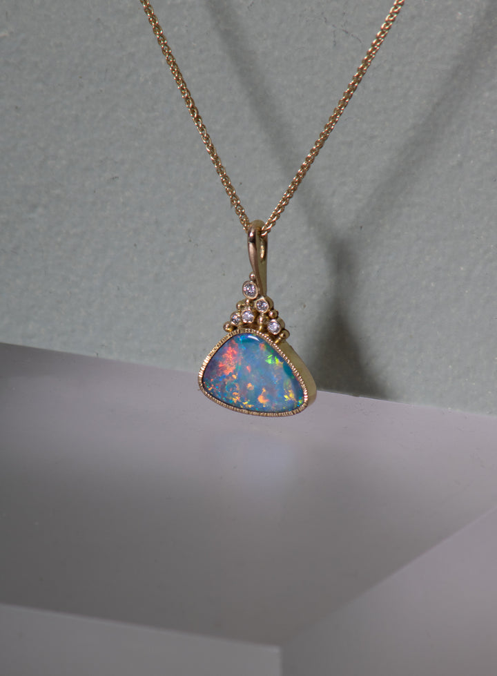 Opal and Diamond Drop Earrings (B477)