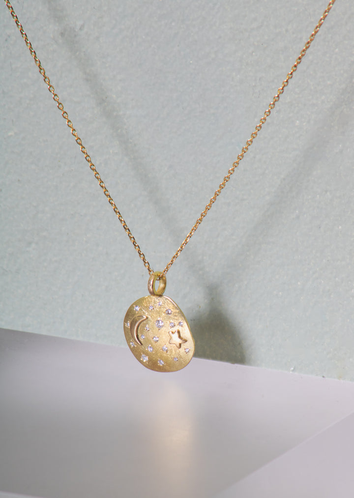 Gold Moon and Star Gold Pendant (B496)