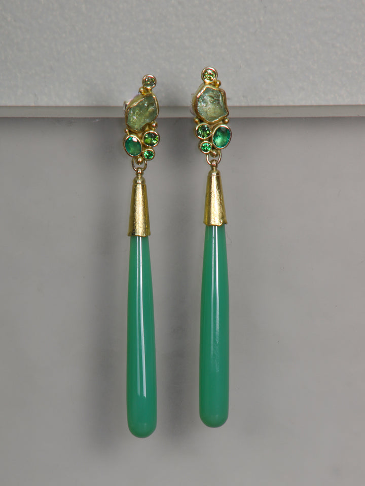 Chrysoprase and Mixed Gemstone Long Drop Earrings (B213)