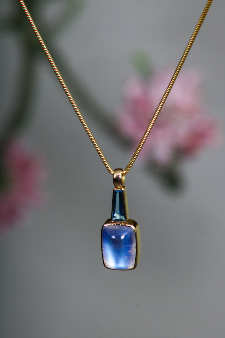Cushion Cabochon Moonstone and Aquamarine Pendant (B215)