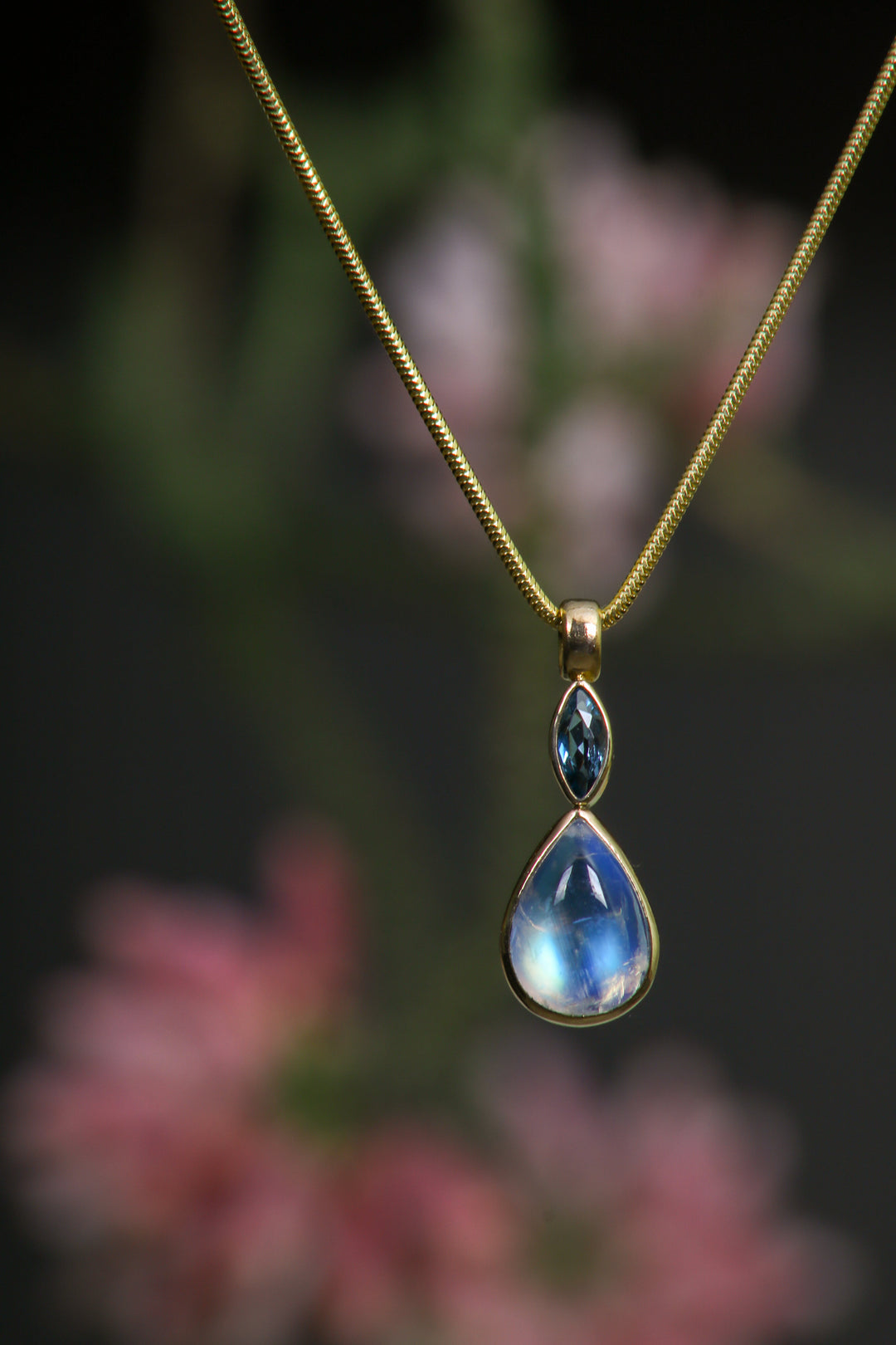 Pear Moonstone and Aquamarine Pendant (B214)