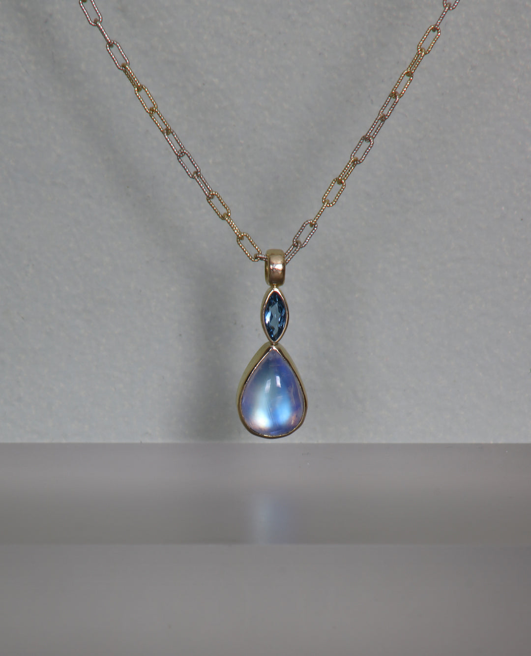 Pear Moonstone and Aquamarine Pendant (B214)