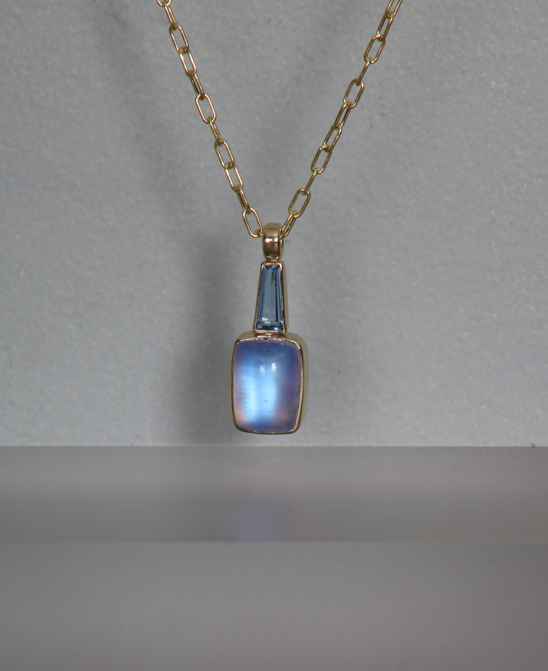 Cushion Cabochon Moonstone and Aquamarine Pendant (B215)