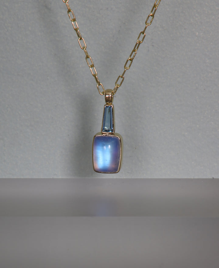 Cushion Cabochon Moonstone and Aquamarine Pendant (B215)
