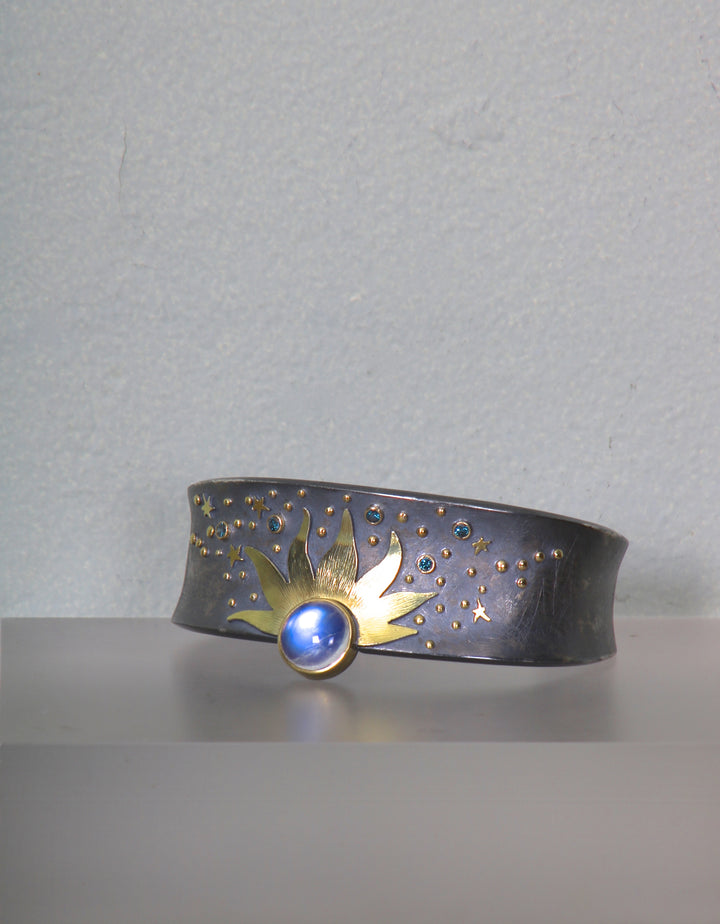 Moonstone Sunburst Thick Cuff Bracelet (09806)