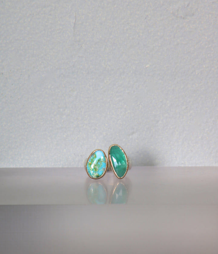 Turquoise and Emerald Open Ring (09833)