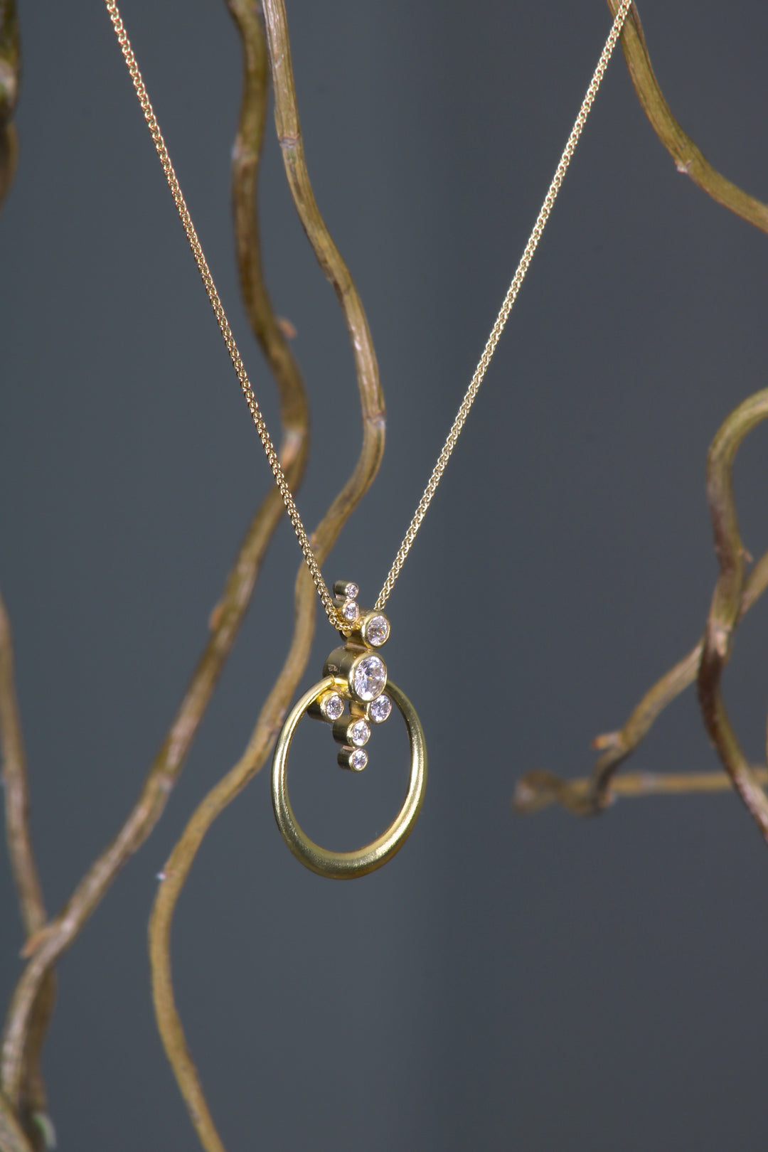 Gold Hoop Necklace with Cascading Diamonds (09852)