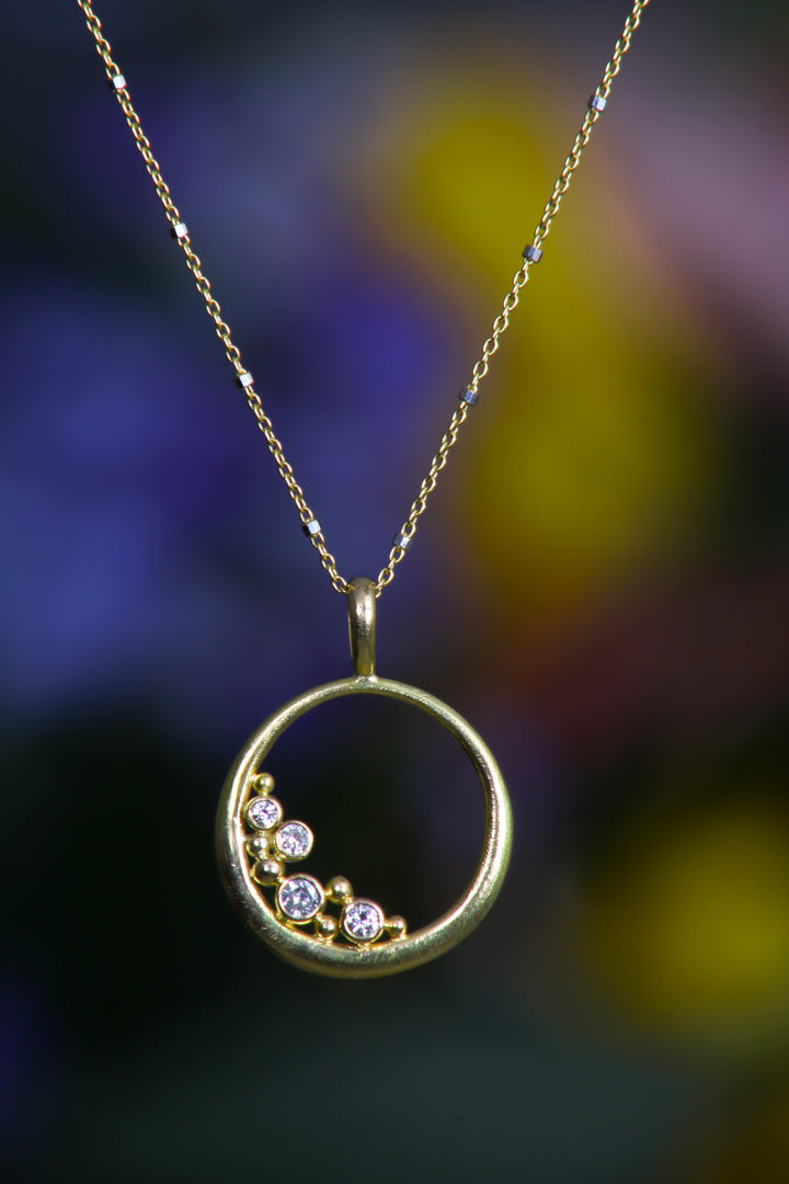 Cradled Diamonds and Gold Hoop Pendant (B268)