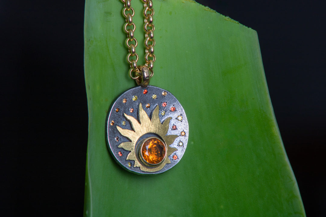 Mexican Opal and Sapphire Sun Burst Pendant (B550-B)