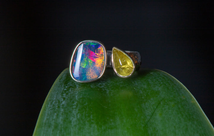 Opal and Tourmaline Open Ring (B609)