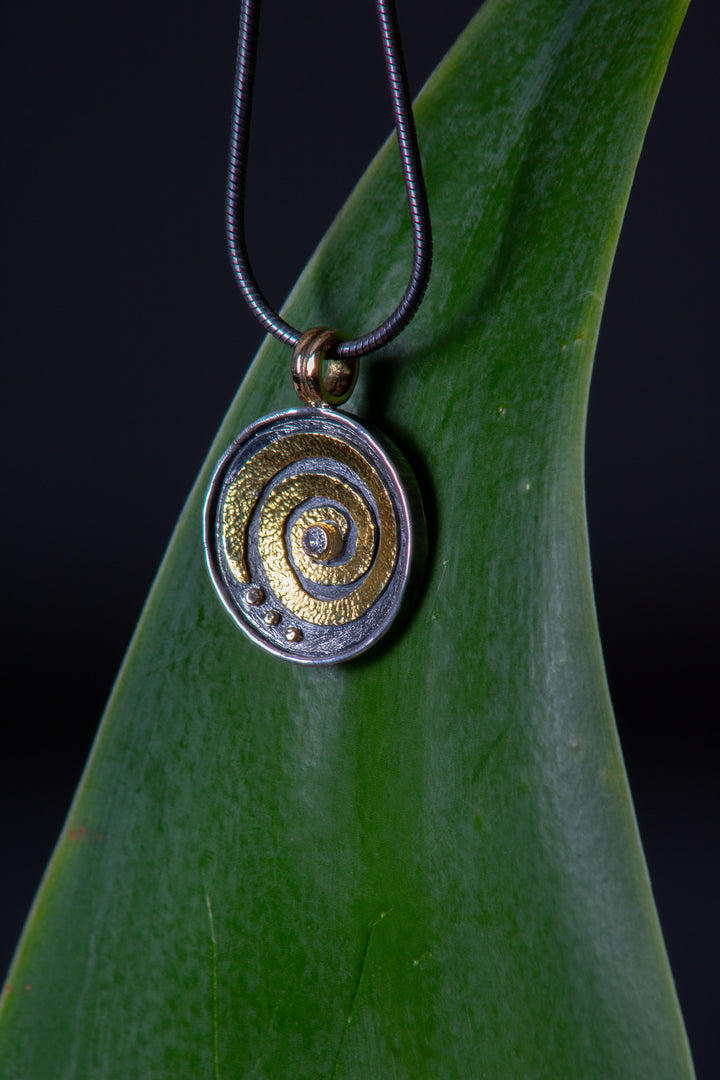 Mixed Metal and Diamond Swirl Pendant (B550)