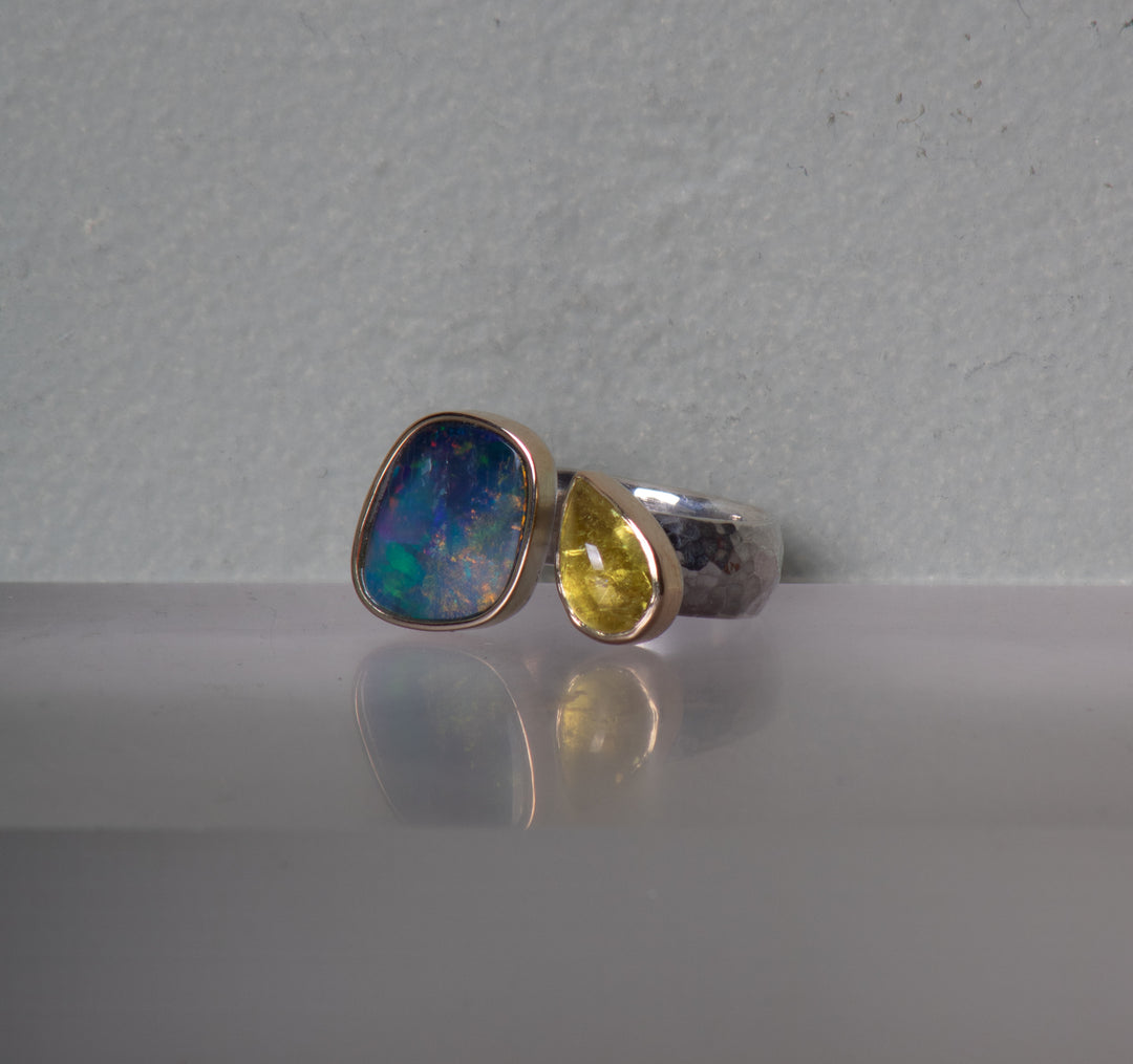 Opal and Tourmaline Open Ring (B609)