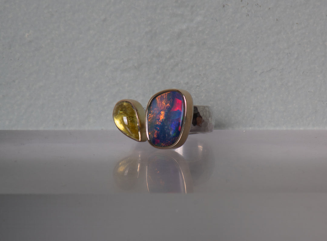 Opal and Tourmaline Open Ring (B609)