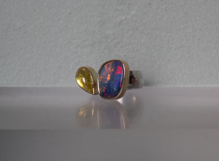 Opal and Tourmaline Open Ring (B609)