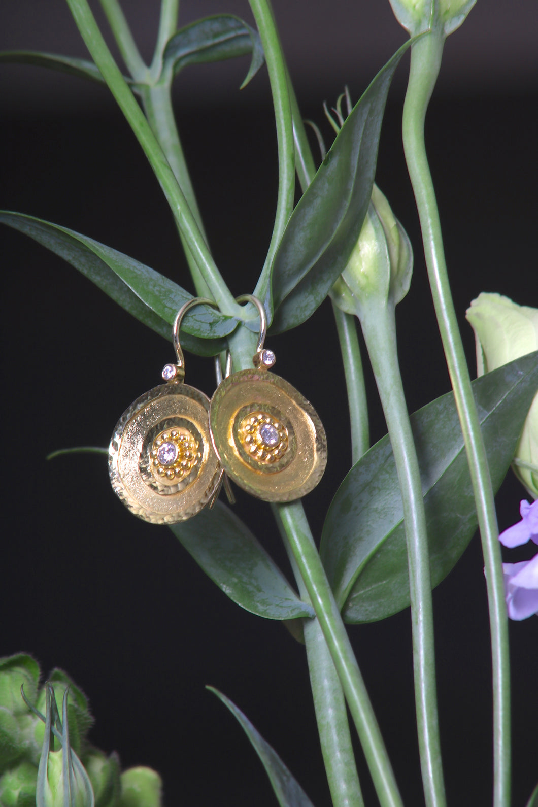 Flat Gold and Diamond Earrings (09392)