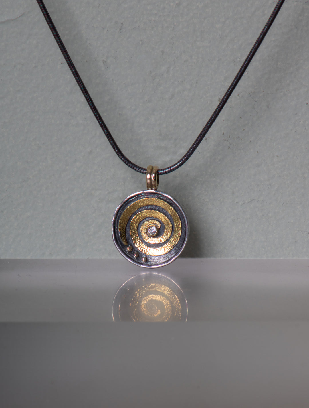 Mixed Metal and Diamond Swirl Pendant (B550)