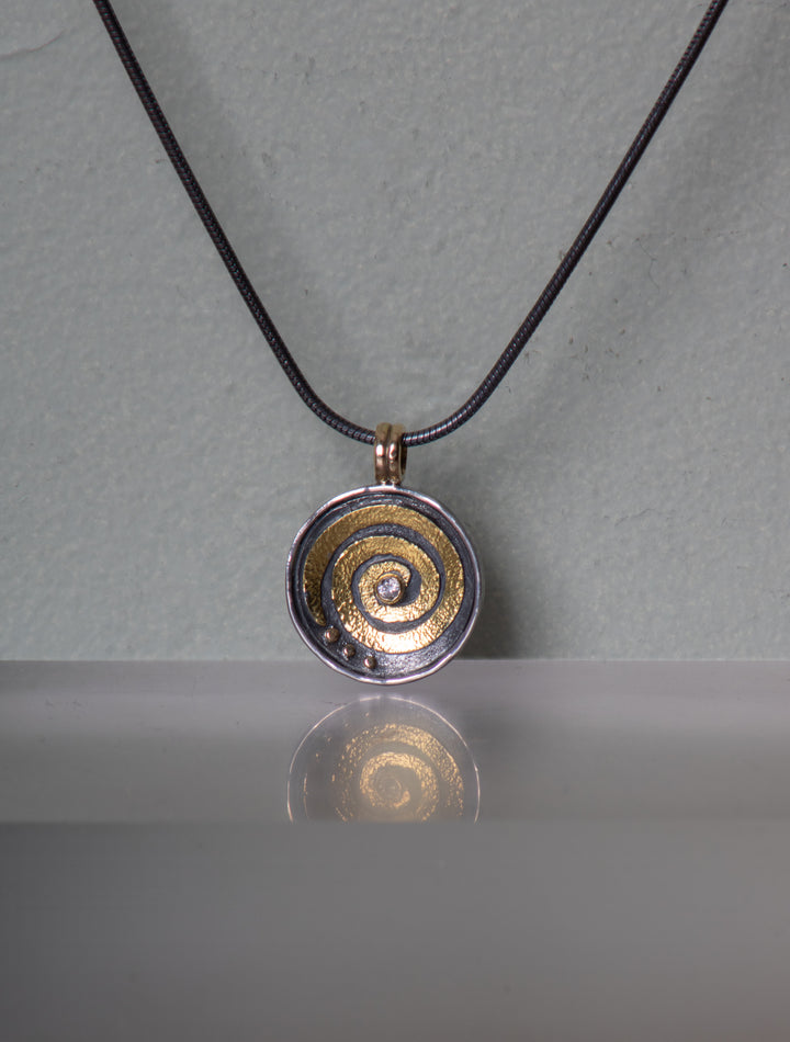 Mixed Metal and Diamond Swirl Pendant (B550)
