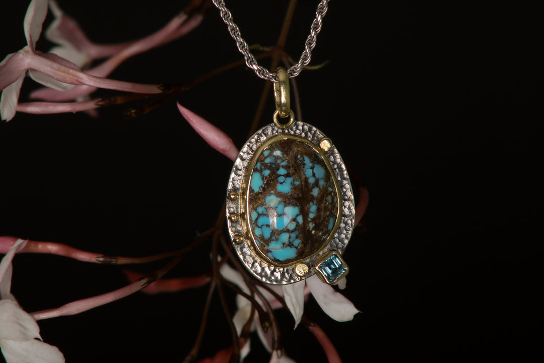 Turquoise and Blue Zircon Mixed Metal Pendant (B239)
