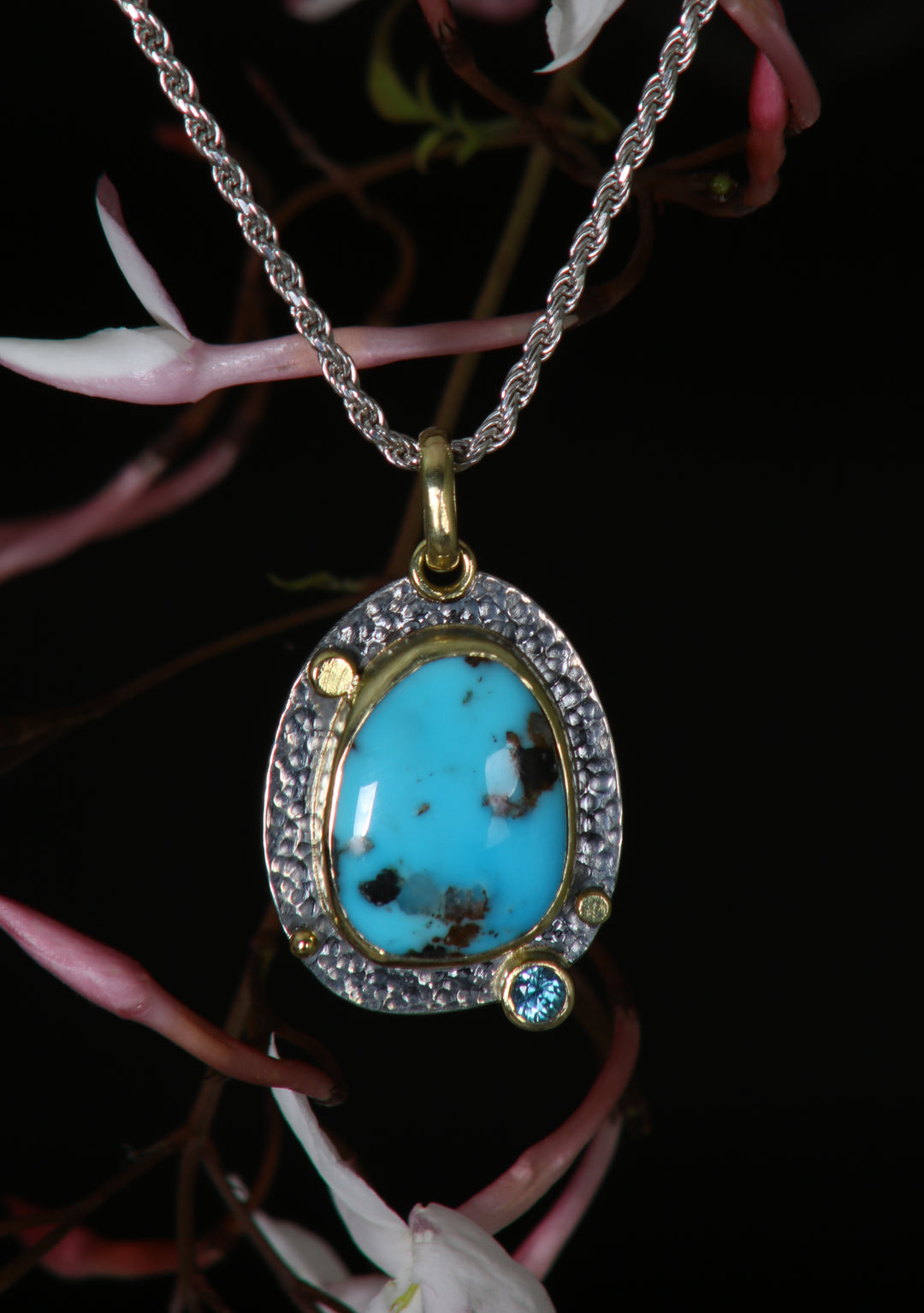 Turquoise and Blue Zircon Pendant (B238)