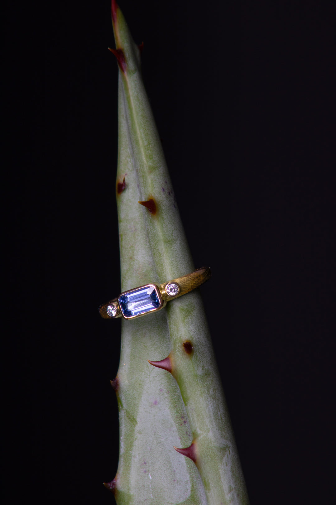Baguette Sapphire Ring with Diamond Accents (B624)