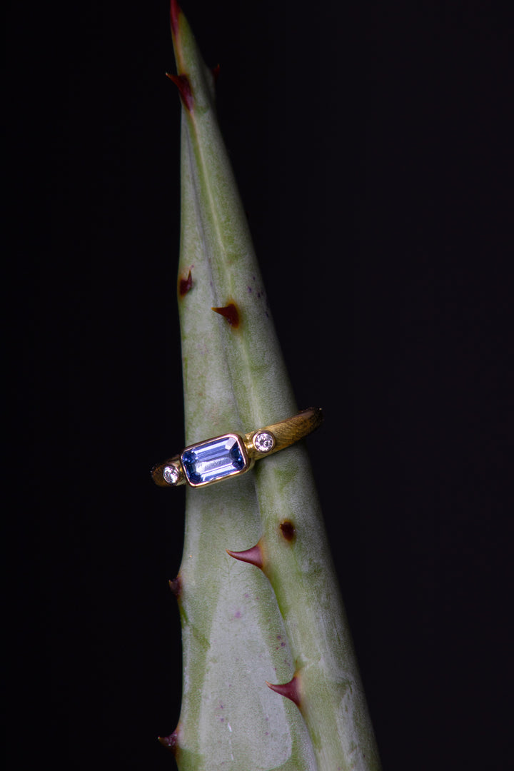 Baguette Sapphire Ring with Diamond Accents (B624)