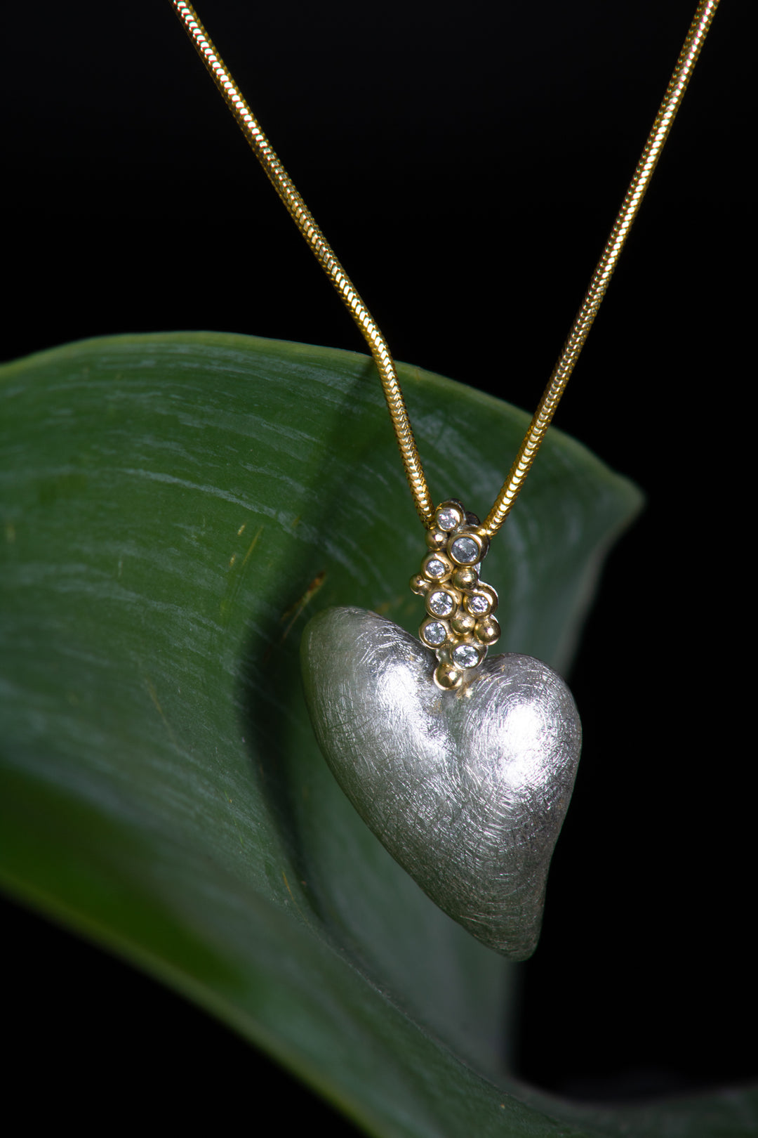 Mixed Metal Heart Pendant with Cascading Diamonds (B627)