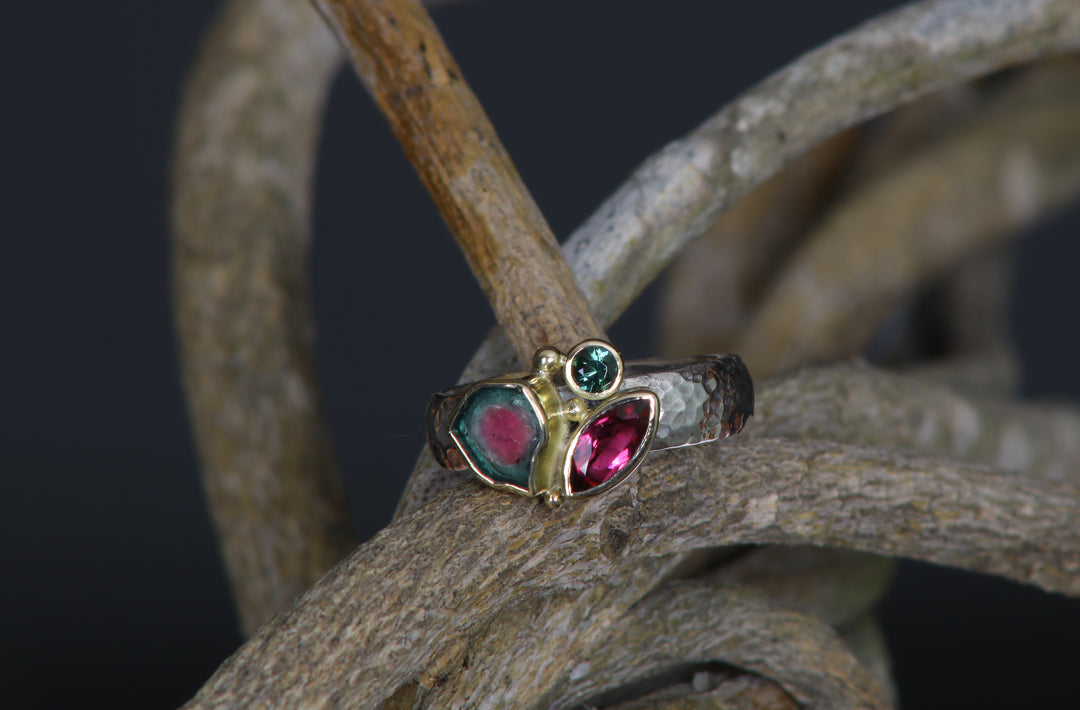 Mixed Tourmaline Cluster Ring (B136)