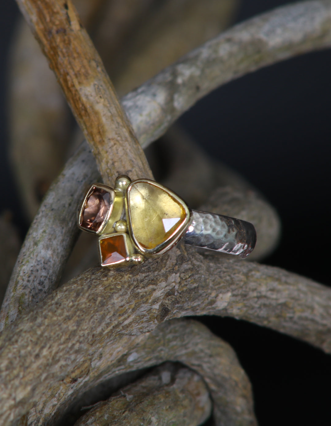 Sapphire, Mexican Opal and Tourmaline Cluster Ring (B139)