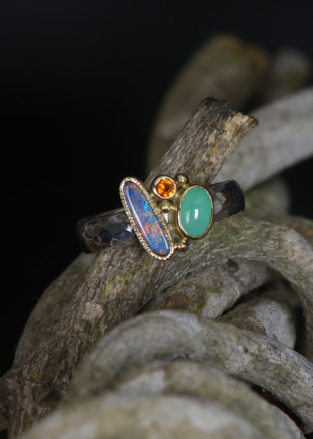 Opal and Chrysoprase Cluster Ring (B138)