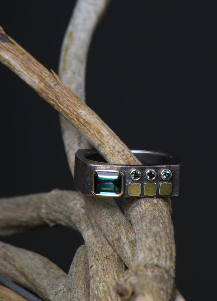 Structured Tourmaline and Diamond Ring (09925)