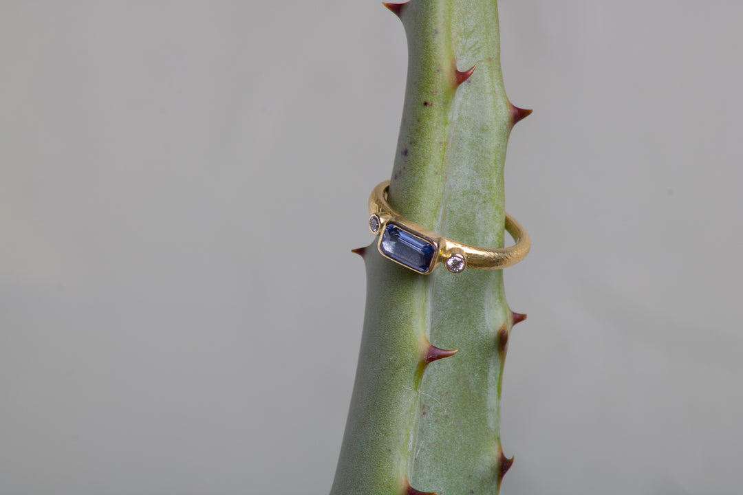 Baguette Sapphire Ring with Diamond Accents (B624)