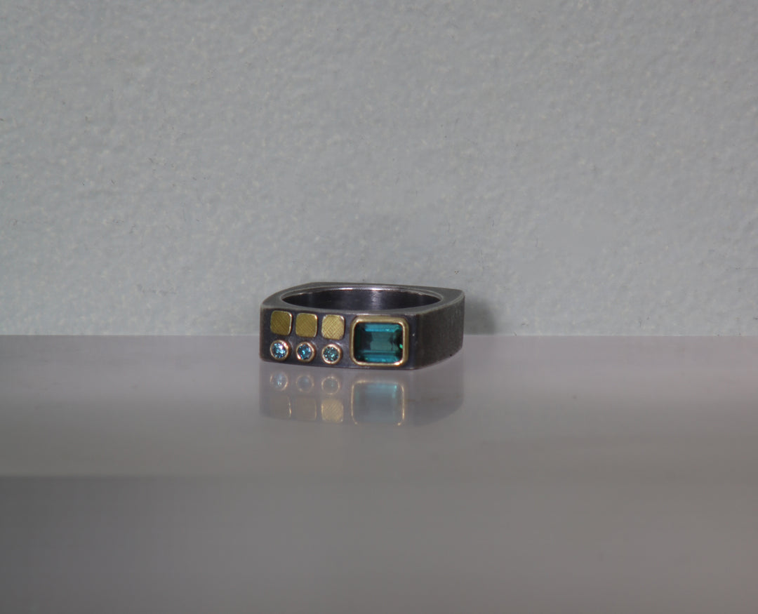 Structured Tourmaline and Diamond Ring (09925)