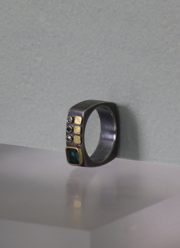 Structured Tourmaline and Diamond Ring (09925)