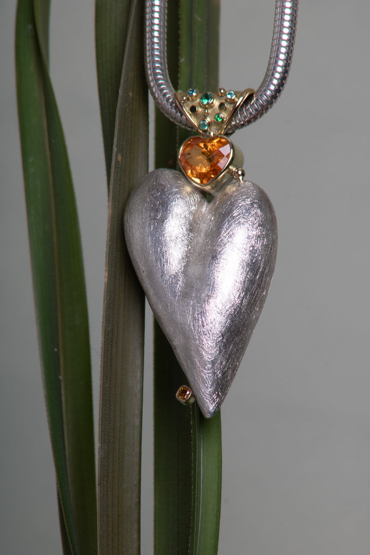 Mixed Metal Heart Pendant with Mixed Gemstones (B638)