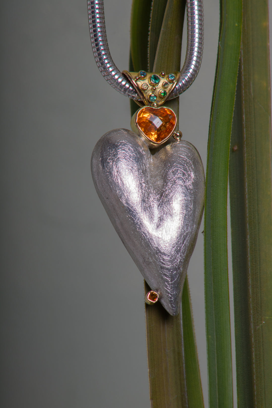 Mixed Metal Heart Pendant with Mixed Gemstones (B638)