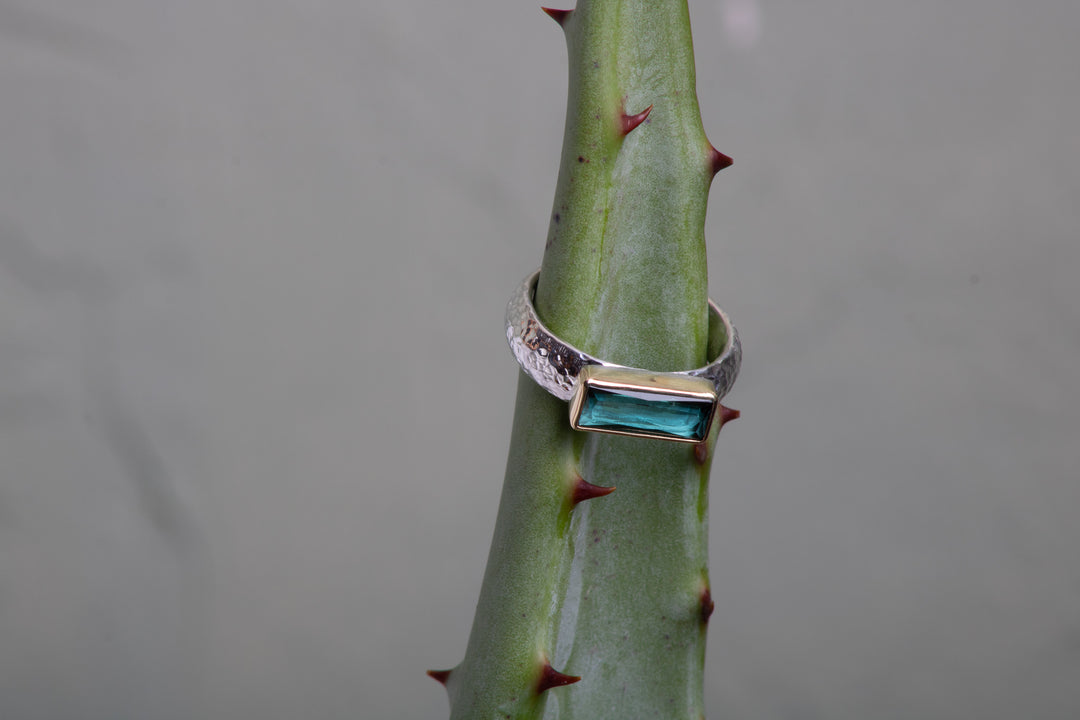 Teal Tourmaline Mixed Metal Ring (B641)