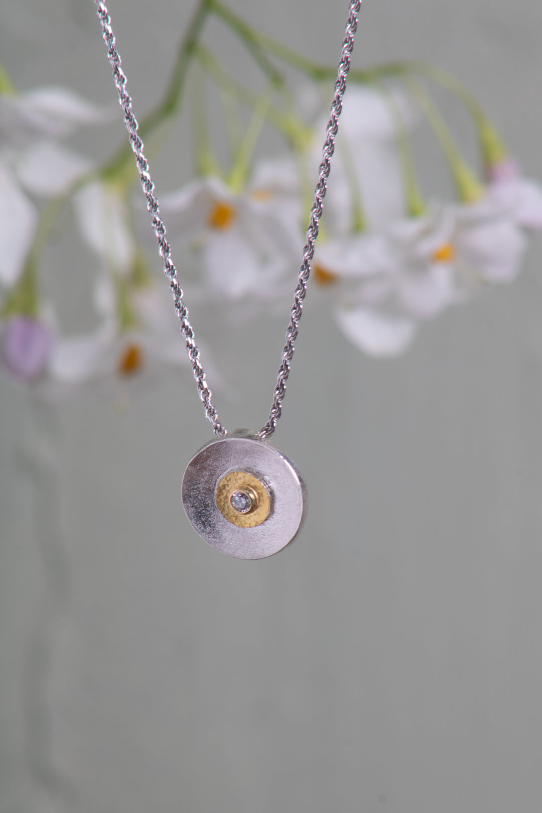 Mixed Metal Dish Pendant (B645)