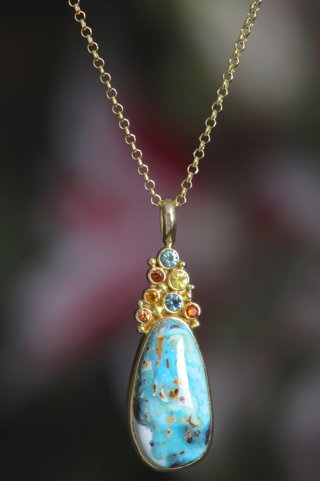 Turquoise and Sapphire Drop Pendant (09459)