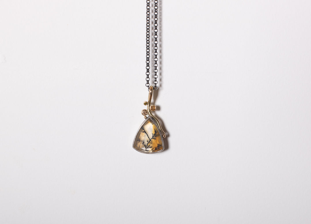 Dendritic Quartz Pendant with Yellow Diamonds (B350)