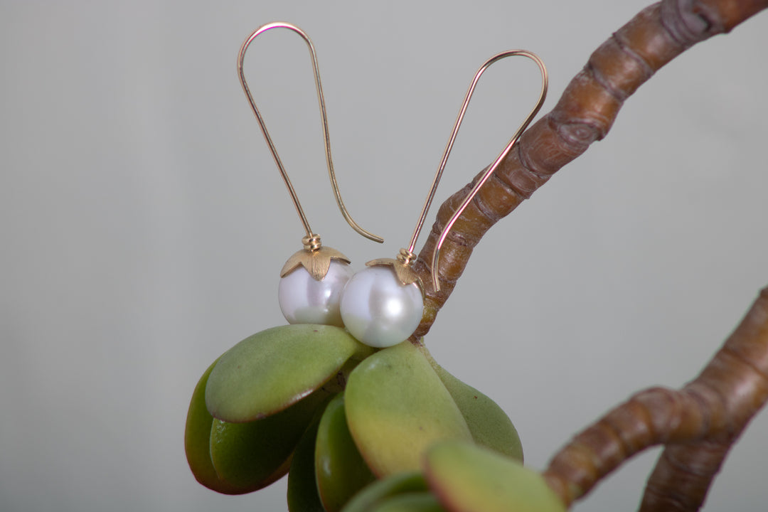 Lotus Cap Freshwater Pearl Earring (B666)
