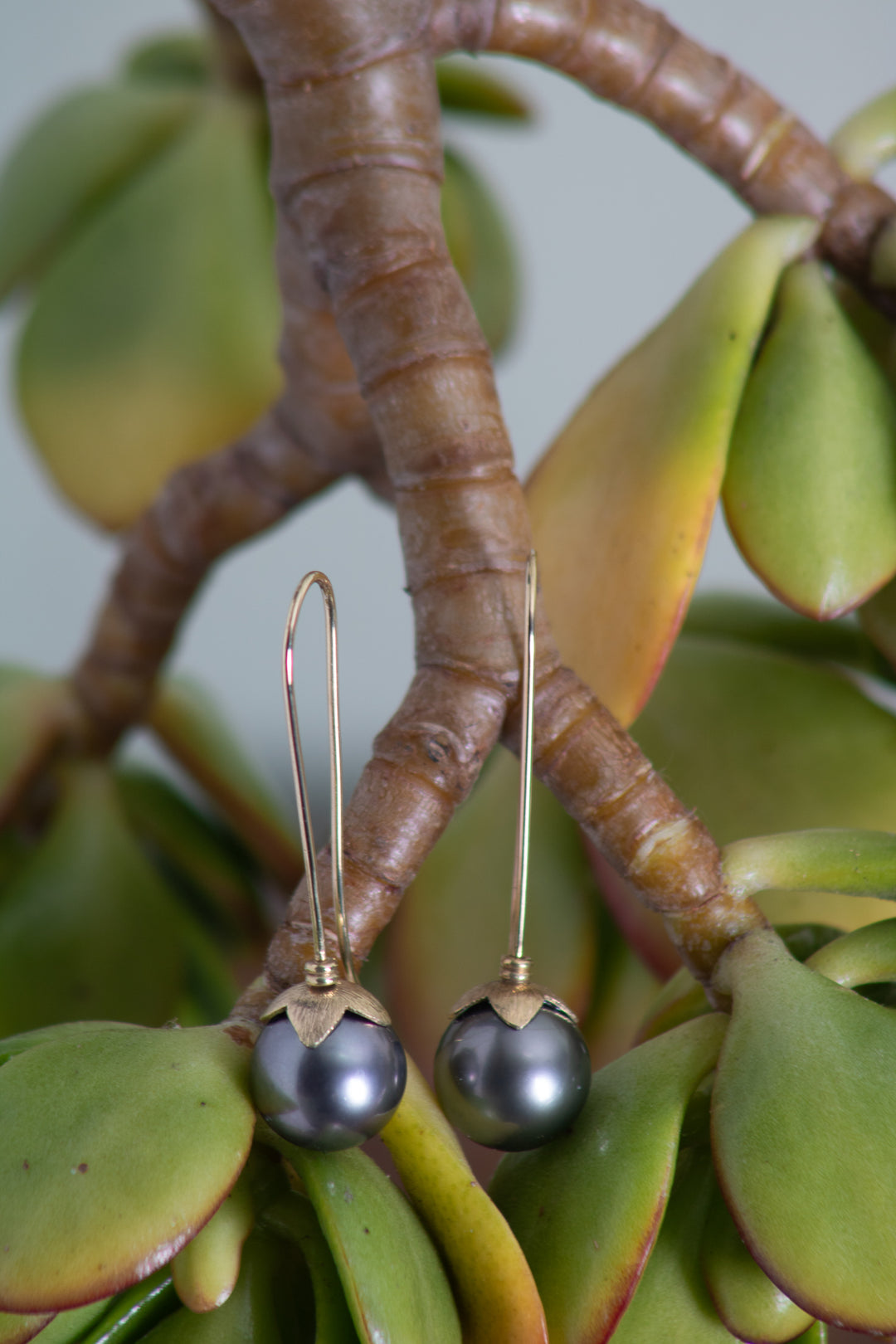 Lotus Cap Tahitian Pearl Earring (B665)