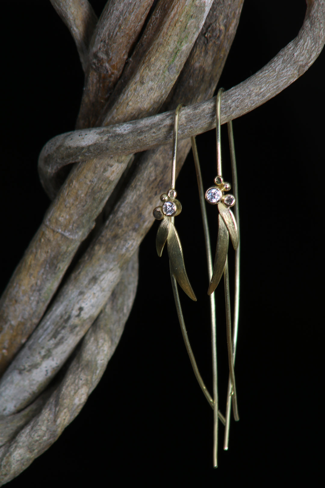Diamond and Leaf "Fish Wire" Earrings (B320)