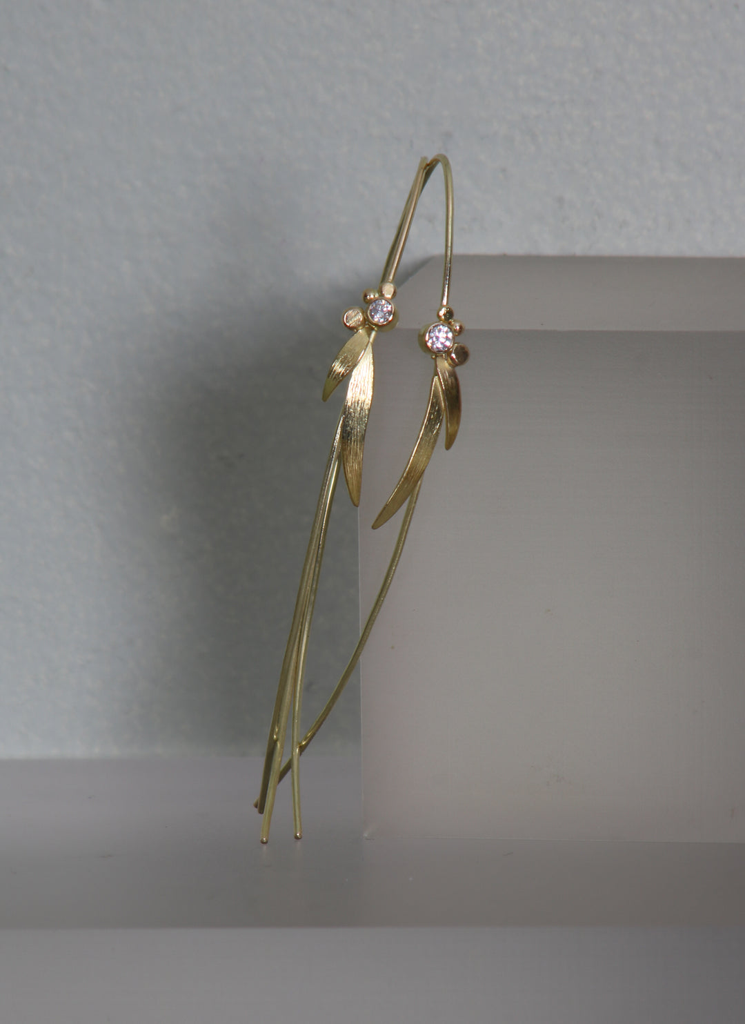 Diamond and Leaf "Fish Wire" Earrings (B320)
