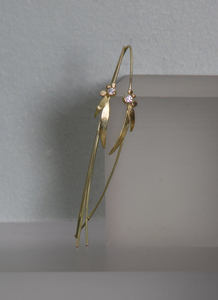 Diamond and Leaf "Fish Wire" Earrings (B320)