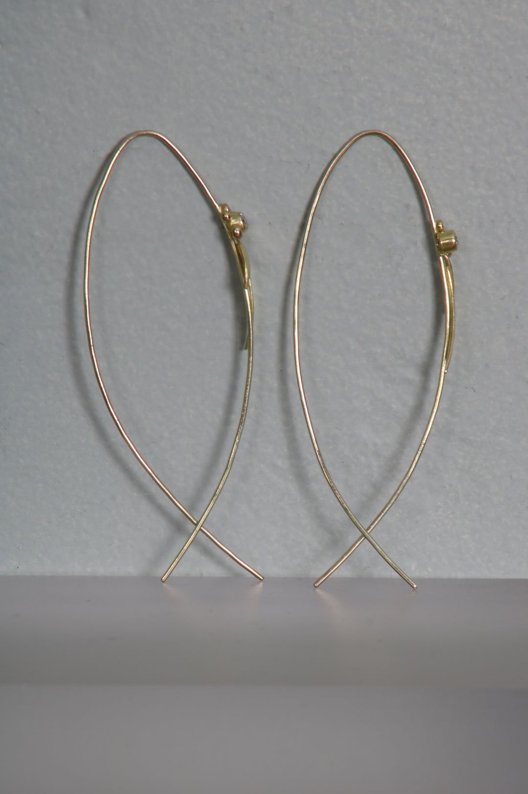 Diamond and Leaf "Fish Wire" Earrings (B320)