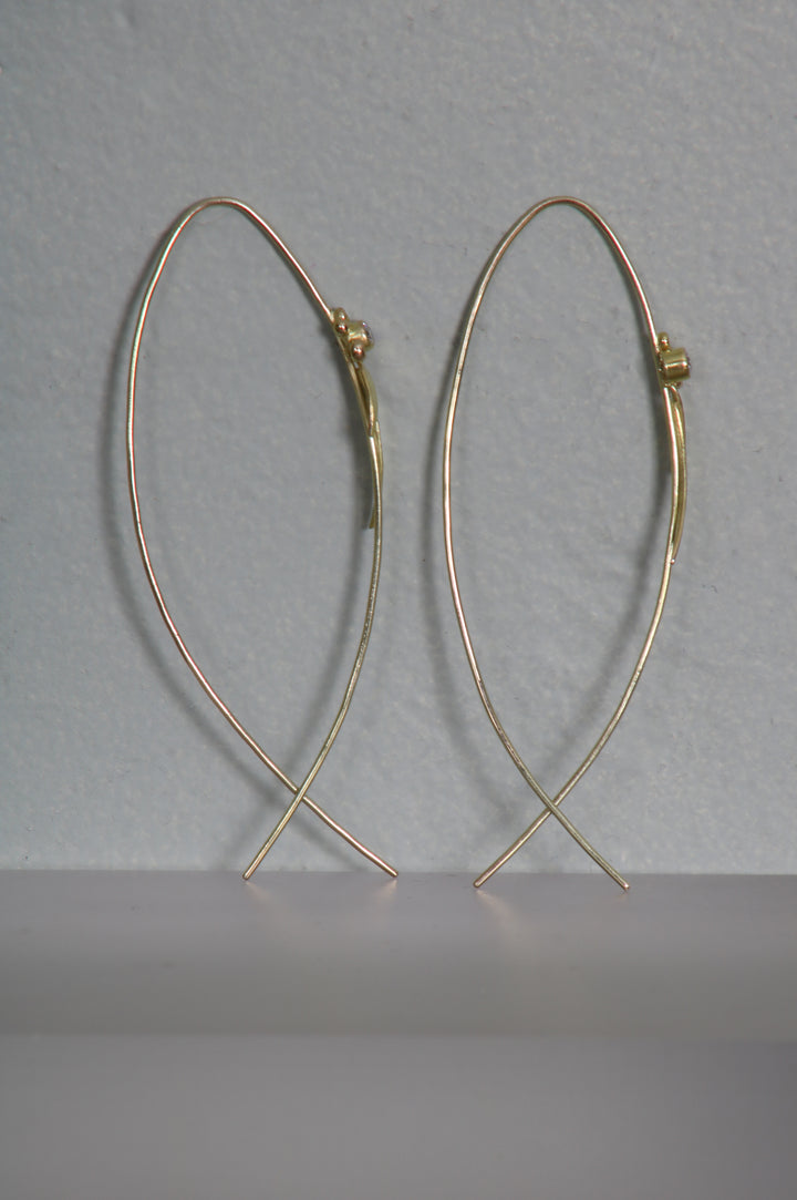 Diamond and Leaf "Fish Wire" Earrings (B320)