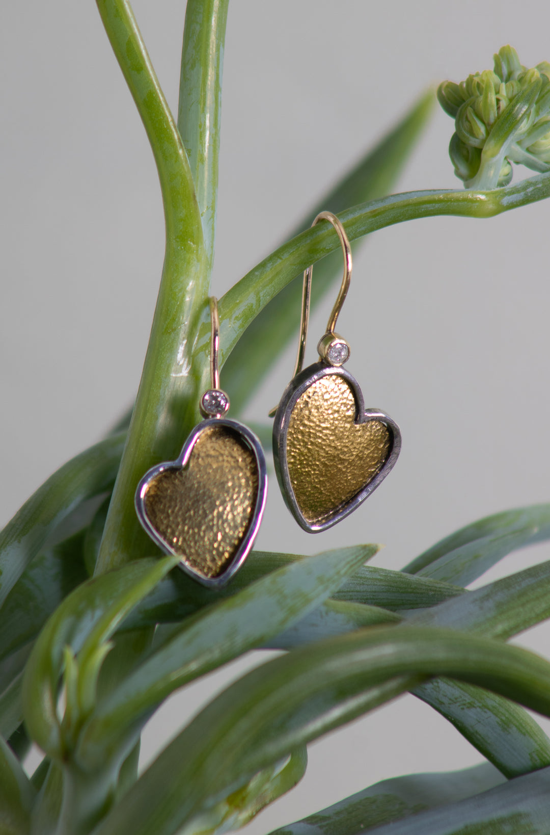 Mixed Metal and Diamond Heart Earrings (B552)